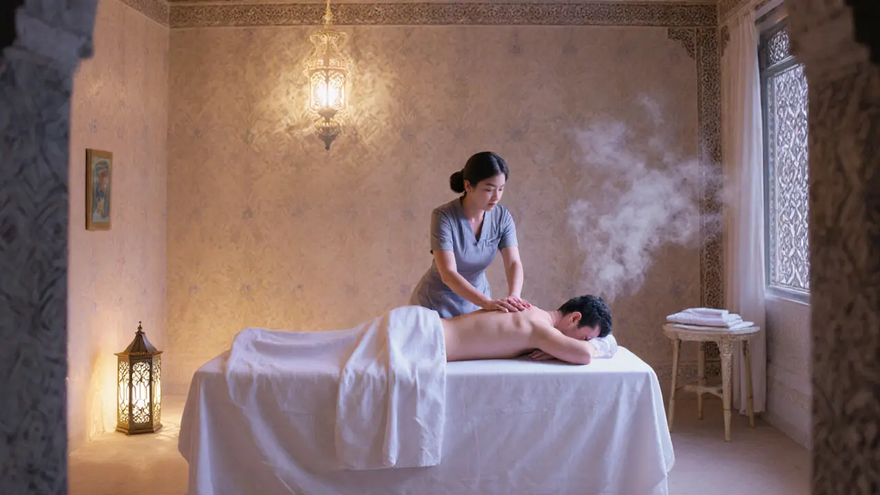 Professional spa setting with therapist giving a legitimate massage, serene and clean environment.