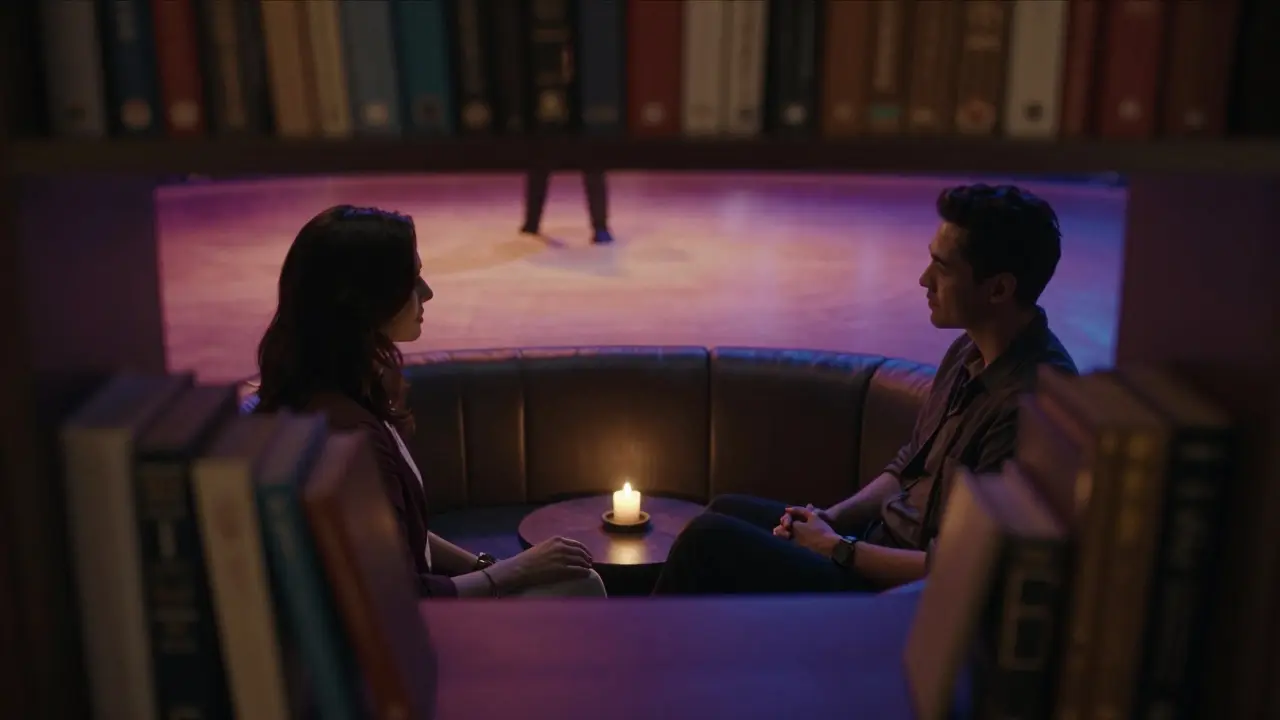 A couple sits in silent intimacy in Cavalli Club's hidden lounge, bathed in candlelight as distant music pulses through one-way glass.