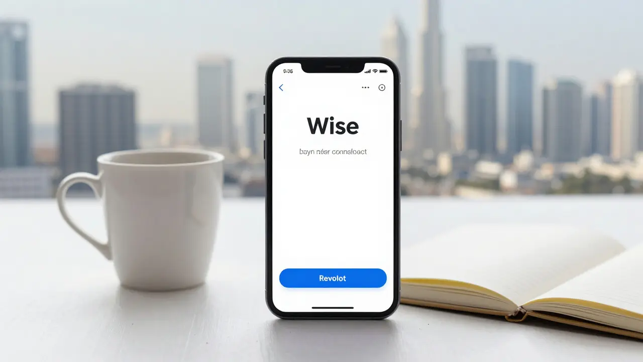 A smartphone showing a digital payment confirmation for a companion service, with a coffee cup and notebook nearby in Dubai.